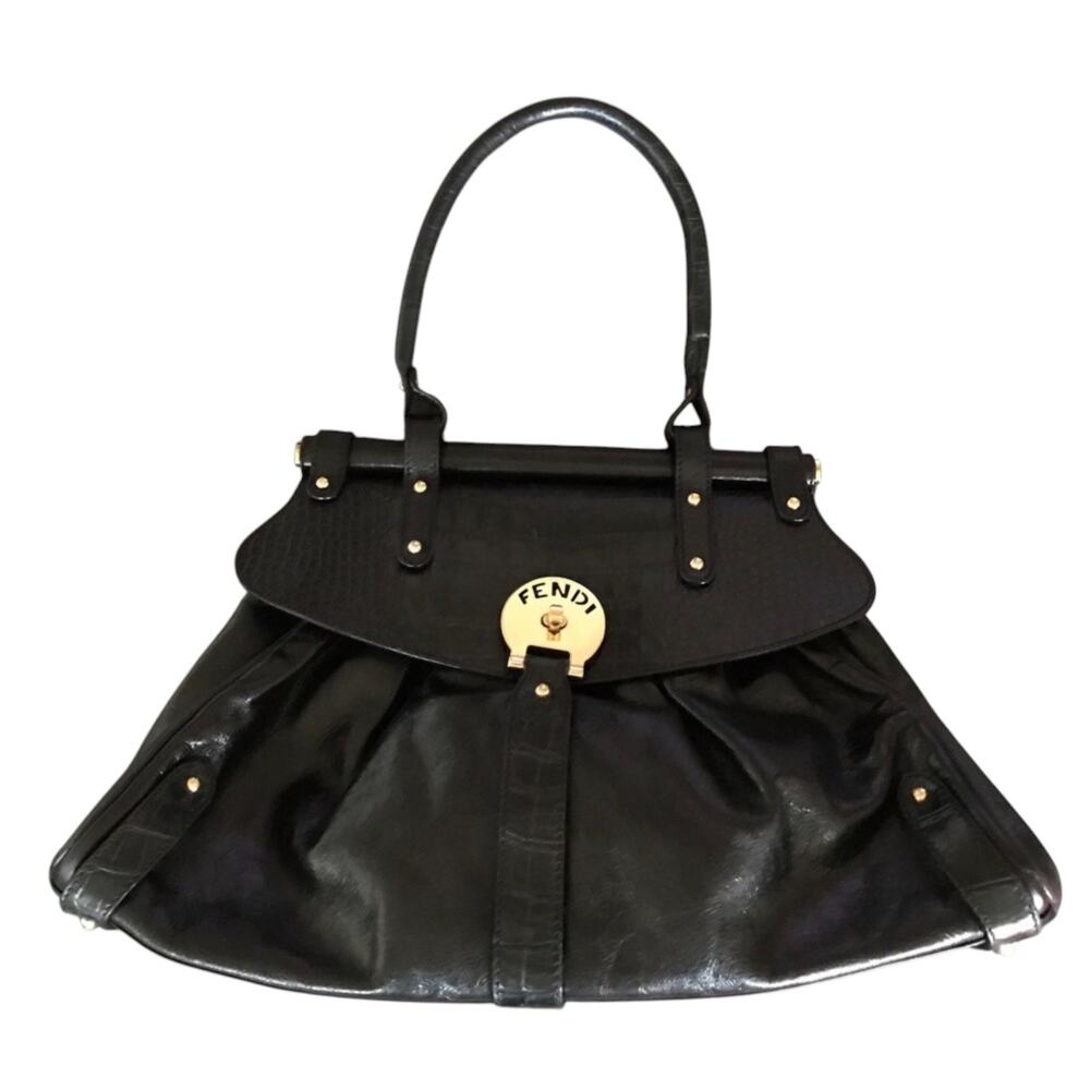 Fendi Crocodile-Trimmed Magic Bag Black